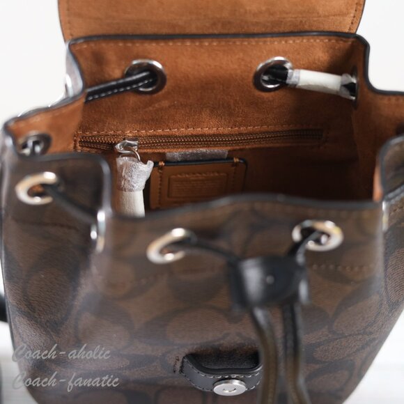 NWT Coach CL458 Amelia Convertible Backpack In Signature Canvas Brown Black - Picture 10 of 14